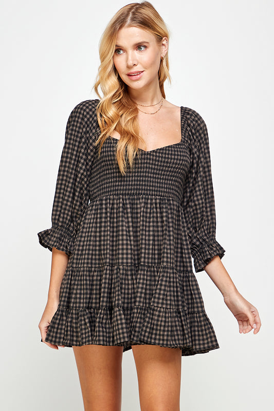 GINGHAM BABYDOLL MINI DRESS
