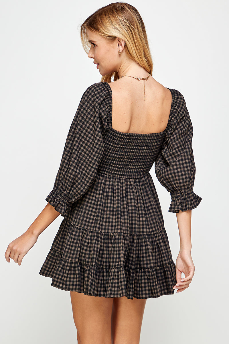 GINGHAM BABYDOLL MINI DRESS