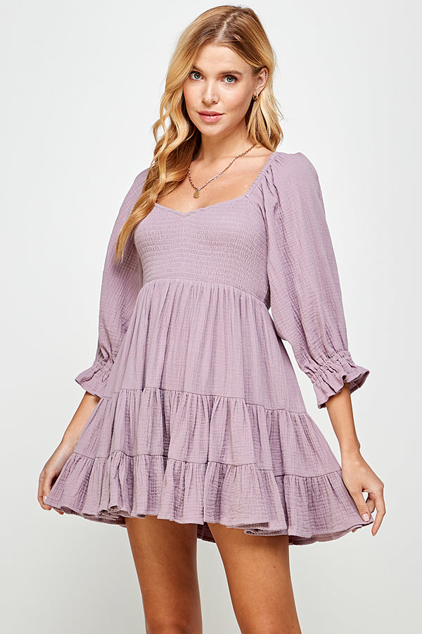 SMOCKED TIERED BABYDOLL DRESS - YD1107BJ