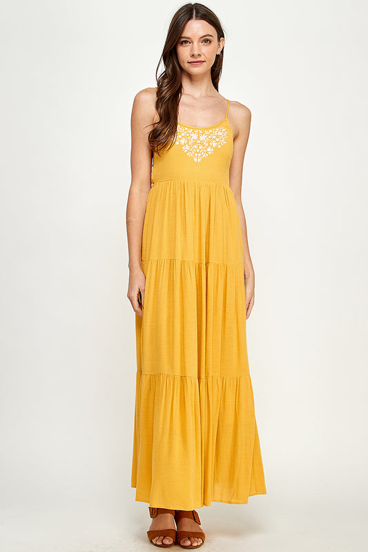 Golden Blossom Tiered Maxi Dress - YD1177BJ