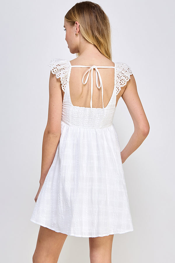 White Eyelet Charm Mini Dress - YD1197EJ