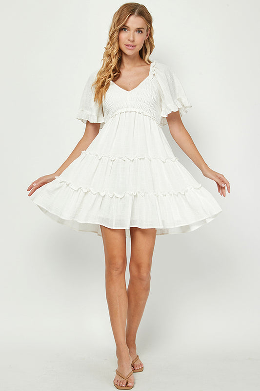 White Cotton Babydoll Dress - YD1253KJ