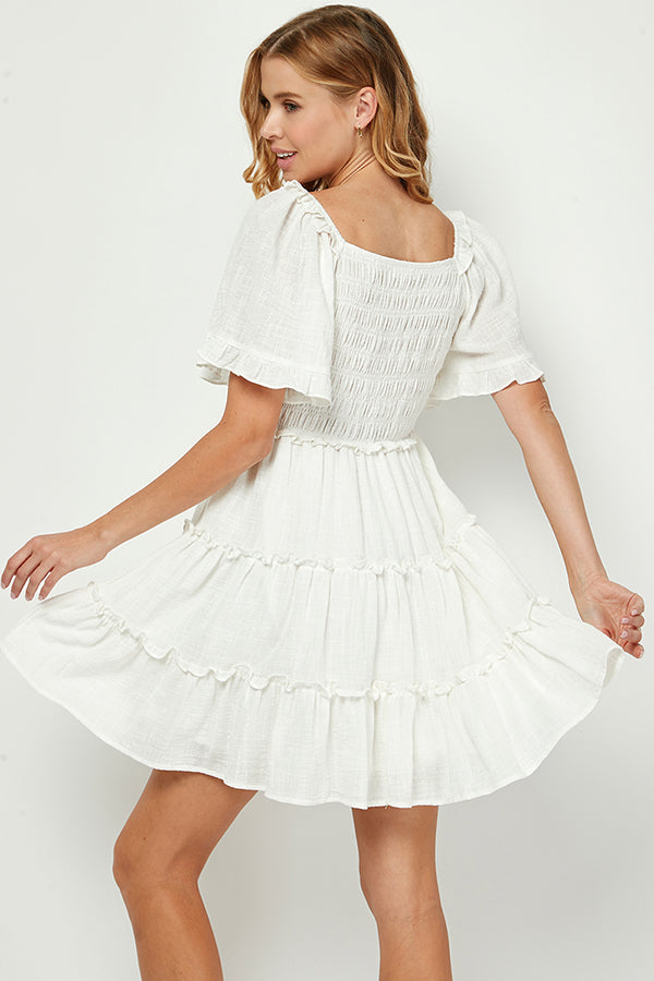 White Cotton Babydoll Dress - YD1253KJ