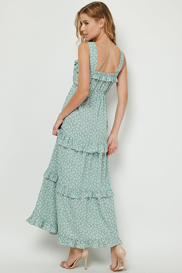Floral Ruffle Tiered Maxi Dress - YD1275KJ