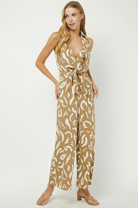 Abstract Print Tie-Front Jumpsuit - YD1392BJ