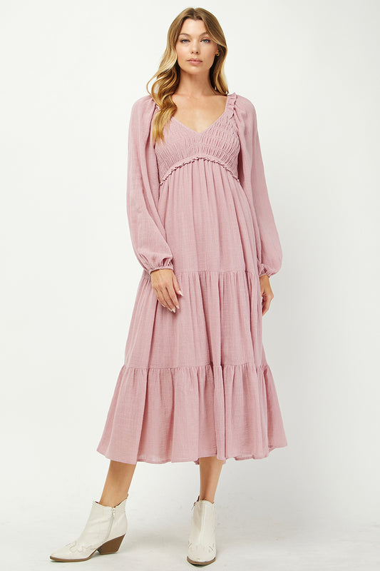 Elegant Tiered Smocked Midi Dress - YD1478KJ
