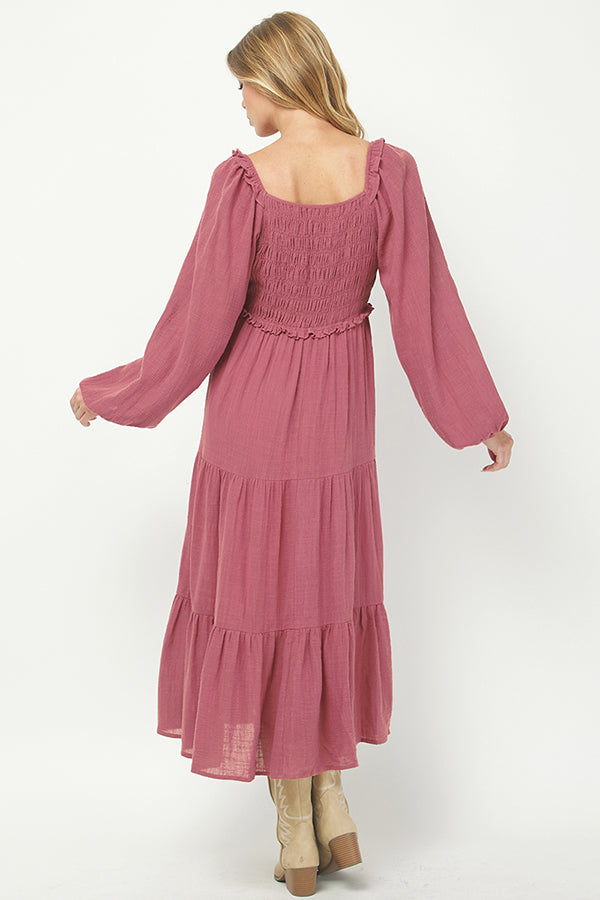 Boho Rose Smocked Tiered Midi Dress - YD1478KJ