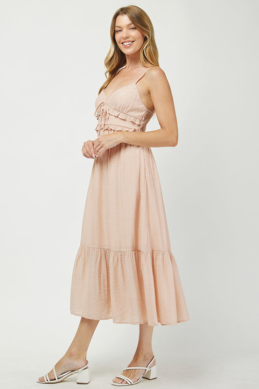 Peach Blossom Ruffle Midi Dress - YD1483BJ
