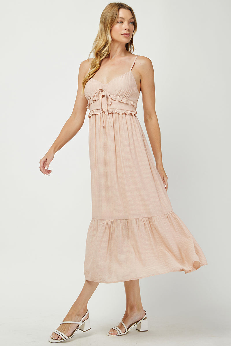 Peach Blossom Ruffle Midi Dress - YD1483BJ