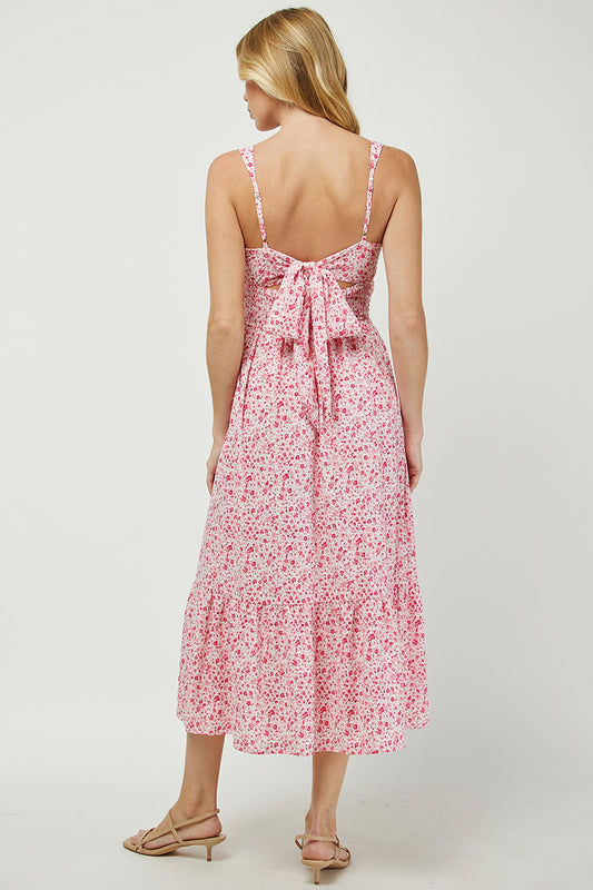 Floral Smocked Midi Dress with Back Bow Detail - YD1484BJ01