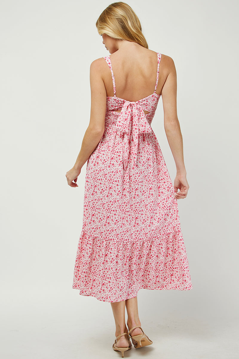 Floral Smocked Midi Dress with Back Bow Detail - YD1484BJ01