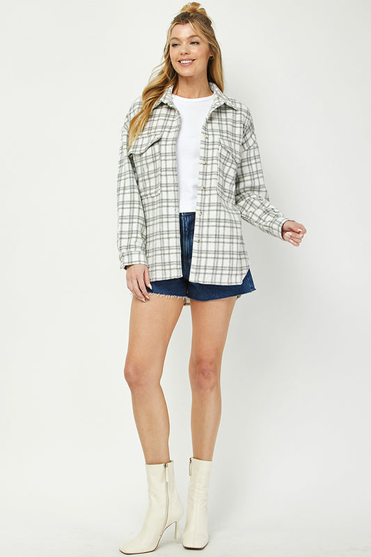Cozy Plaid Button Up Shacket - YJ9009BJ