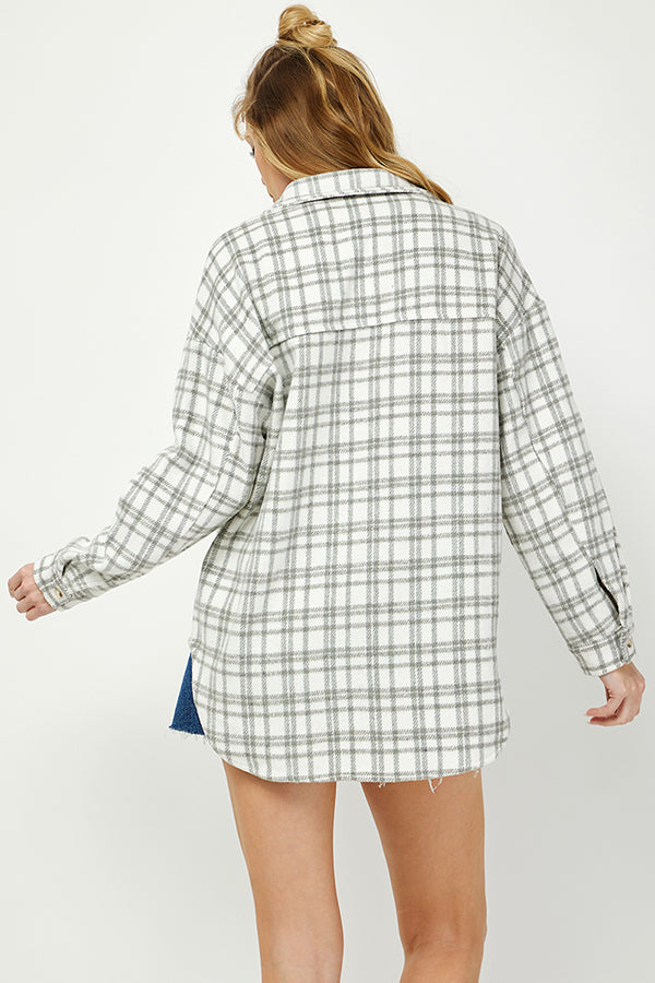 Cozy Plaid Button Up Shacket - YJ9009BJ
