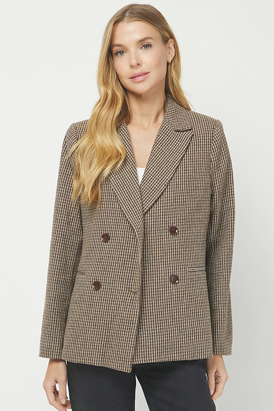 Classic Chic Houndstooth Double-Breasted Blazer - YJ9036BJ