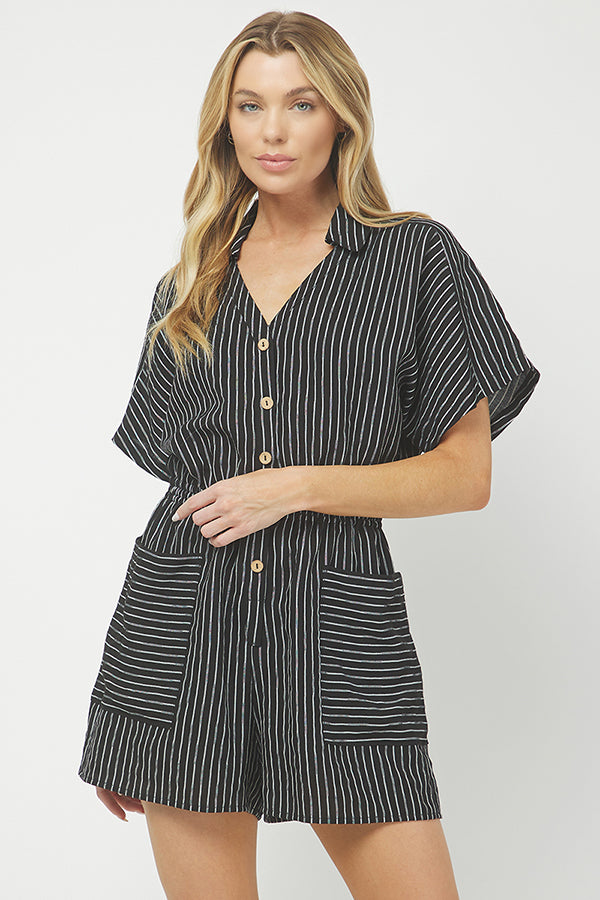Yura Striped Button-down Romper - YR5017BJ