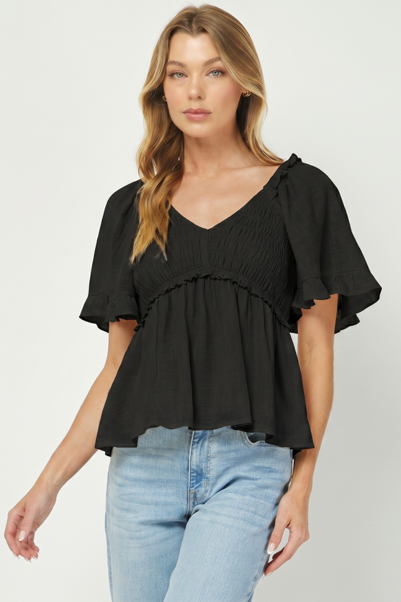 Boho Smocked Babydoll Top - YT3083KJ