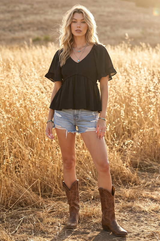 Boho Smocked Babydoll Top - YT3083KJ