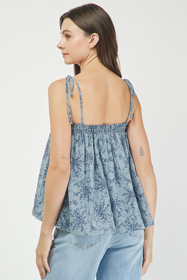 Floral Tie-Shoulder Smocked Top - YT3086BJ