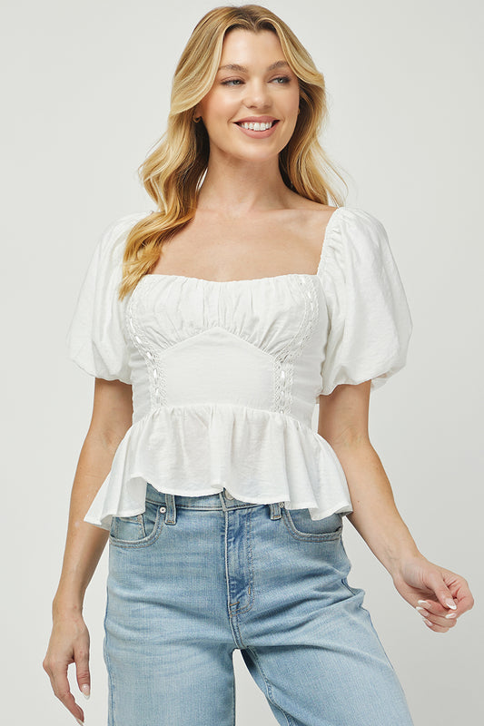 Puff Sleeve Peplum Top - YT3093BJ