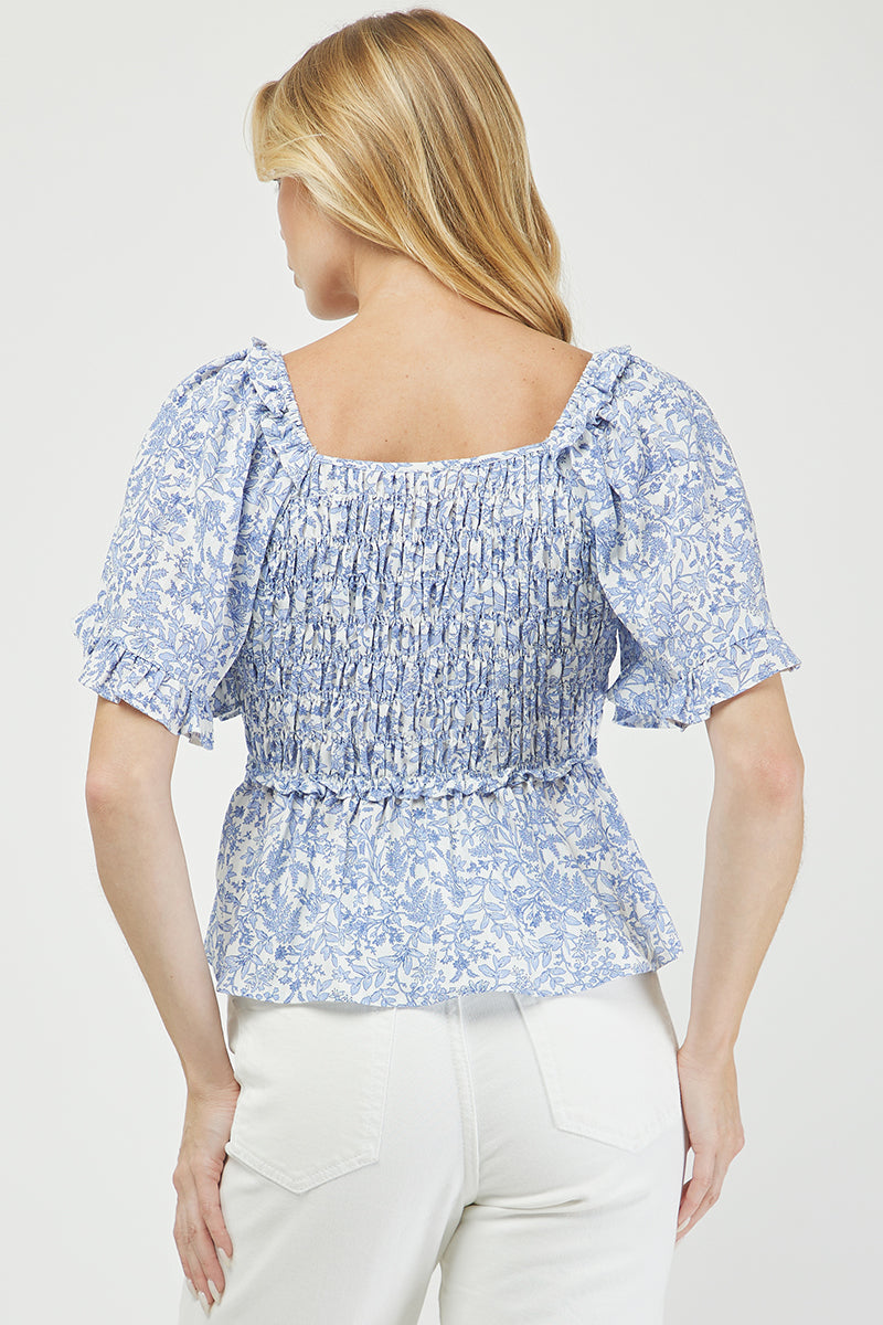 Floral Smocked Peplum Blouse - YT3105BJ01