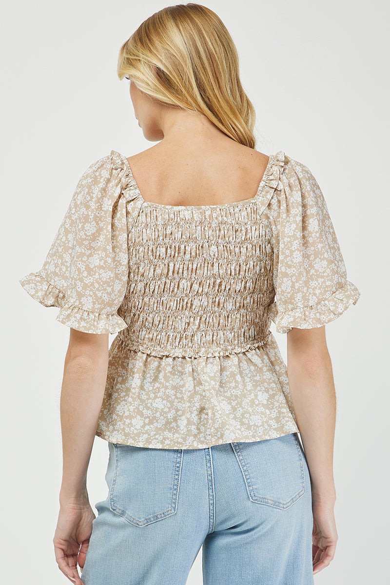 Boho Blossom Smocked Floral Top - YT3105BJ