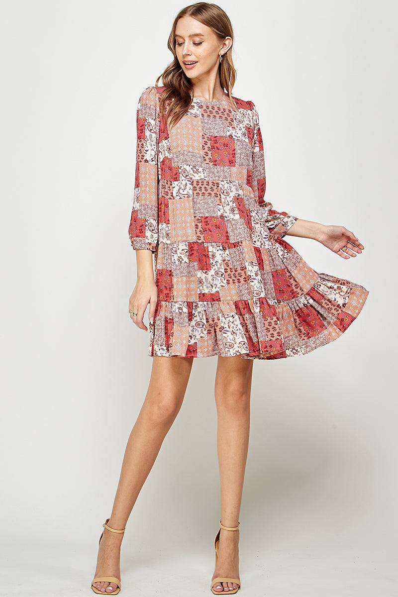 Boho Bliss Patchwork Tiered Dress - YD1033BJ