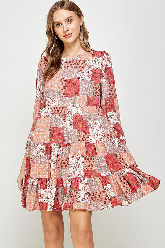 Boho Bliss Patchwork Tiered Dress - YD1033BJ