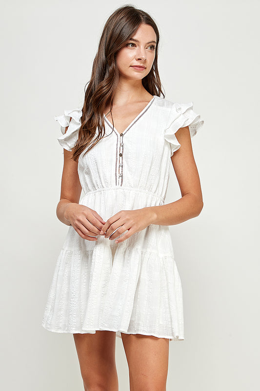 Button Down Ruffle Mini Dress