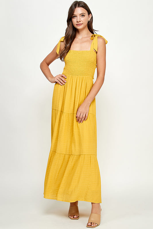 Smocked cross back maxi dress