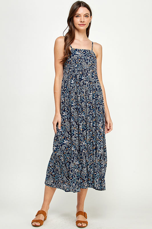 Midnight Meadow Tiered Midi Dress - YD1182BJ