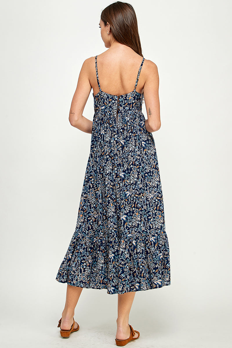 Midnight Meadow Tiered Midi Dress - YD1182BJ