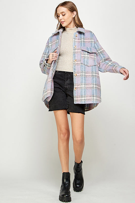 YURA WOOL BLENDED OVERSIZED PLAID COAT