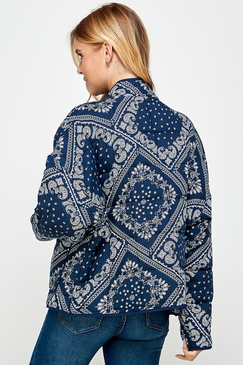 YURA Quilted Oversized Jacket in Bandana Print