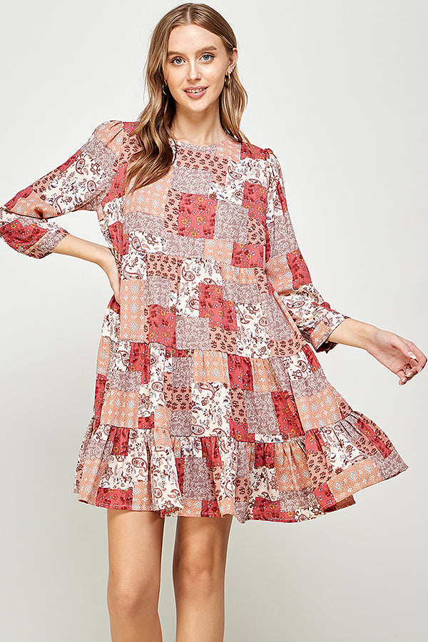 Boho Bliss Patchwork Tiered Dress - YD1033BJ