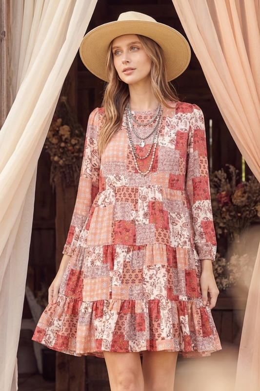 Boho Bliss Patchwork Tiered Dress - YD1033BJ
