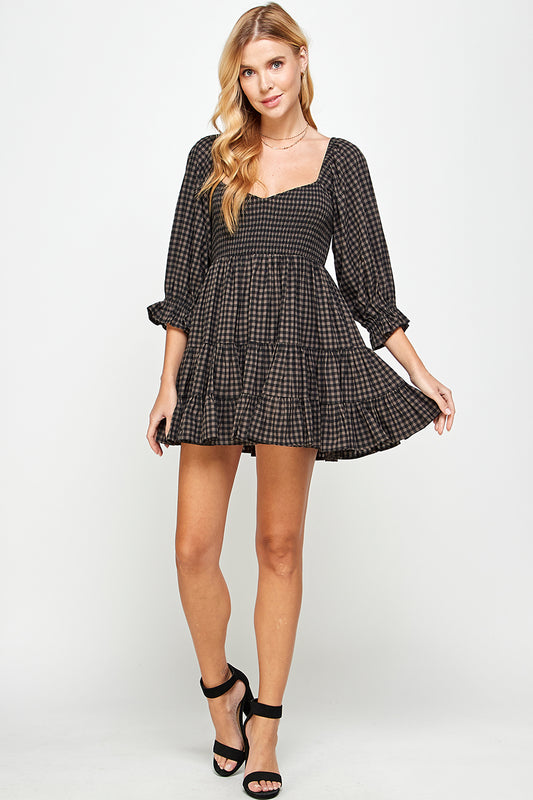 GINGHAM BABYDOLL MINI DRESS