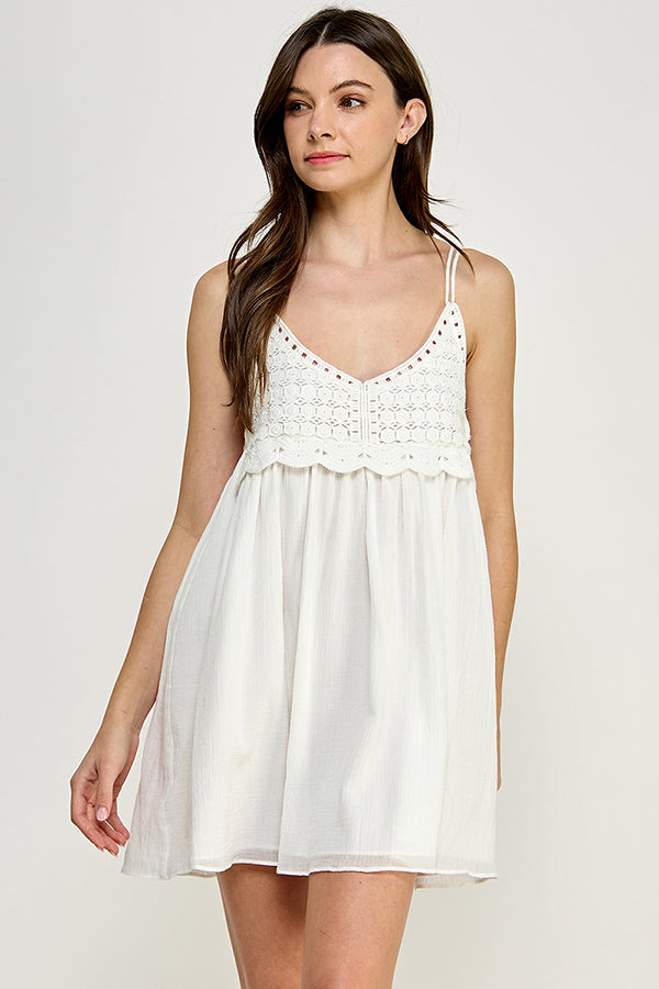 Yura White Crochet Lace Mini Dress - YD1128EJ