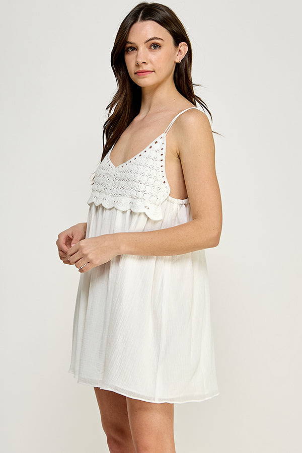 Yura White Crochet Lace Mini Dress - YD1128EJ