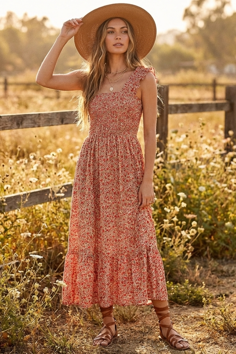 Floral Breeze Ruffled Maxi Dress - YD1139BJT
