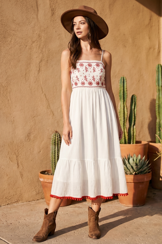 Scarlet Bloom Embroidered Midi Dress - YD1155BJ