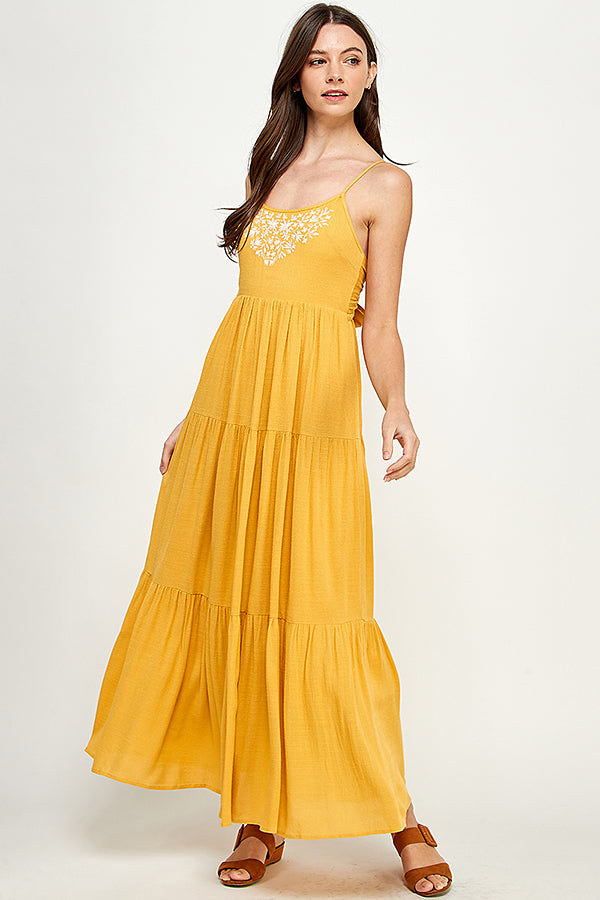 Golden Blossom Tiered Maxi Dress - YD1177BJ
