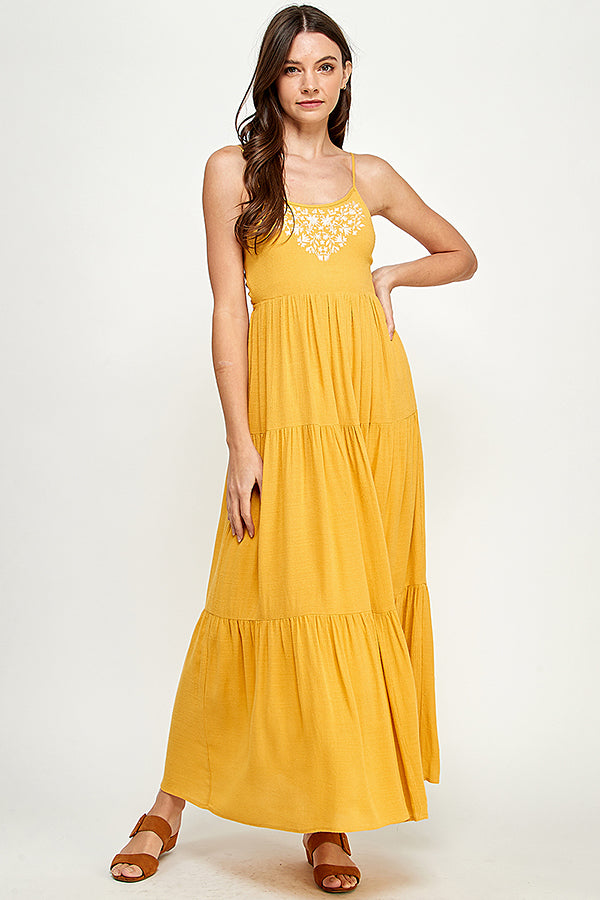 Golden Blossom Tiered Maxi Dress - YD1177BJ
