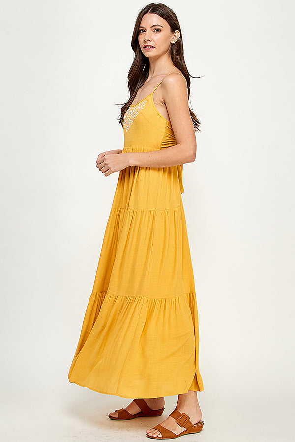 Golden Blossom Tiered Maxi Dress - YD1177BJ