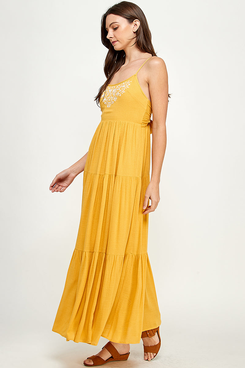 Golden Blossom Tiered Maxi Dress - YD1177BJ