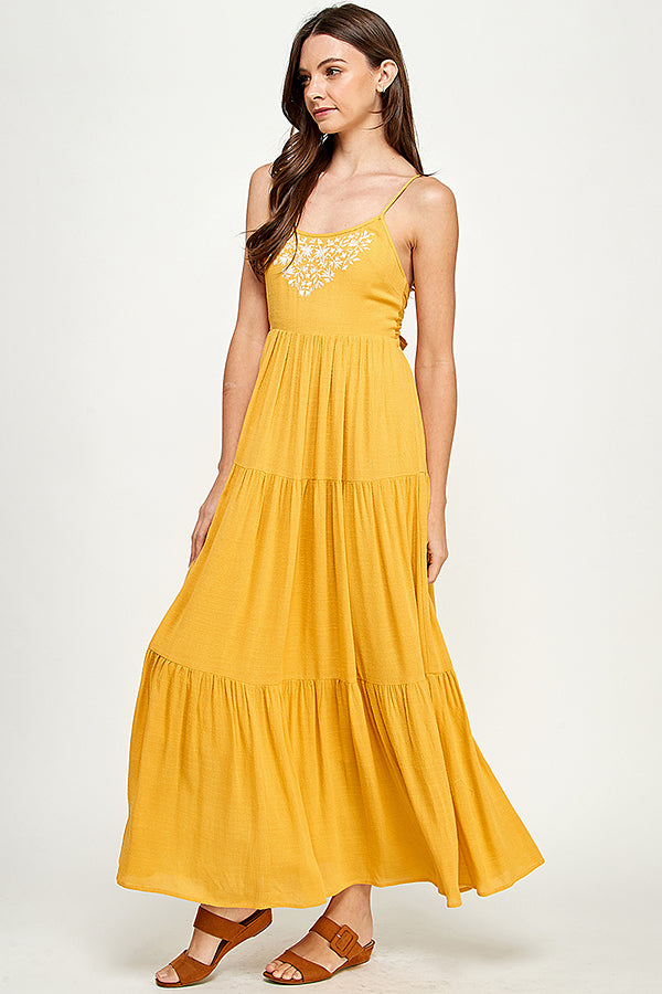Golden Blossom Tiered Maxi Dress - YD1177BJ