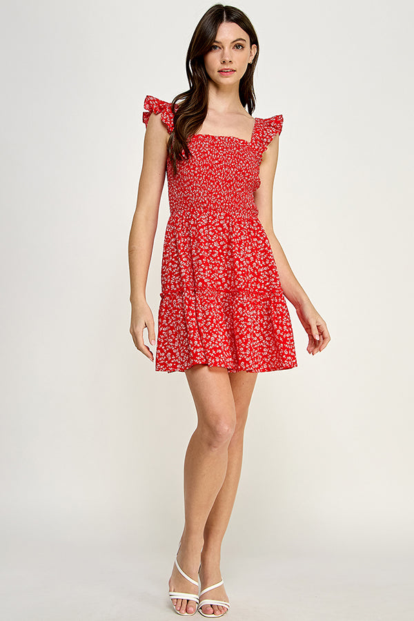 Floral Ruffle Tiered Smocked Dress - YD1187BJ