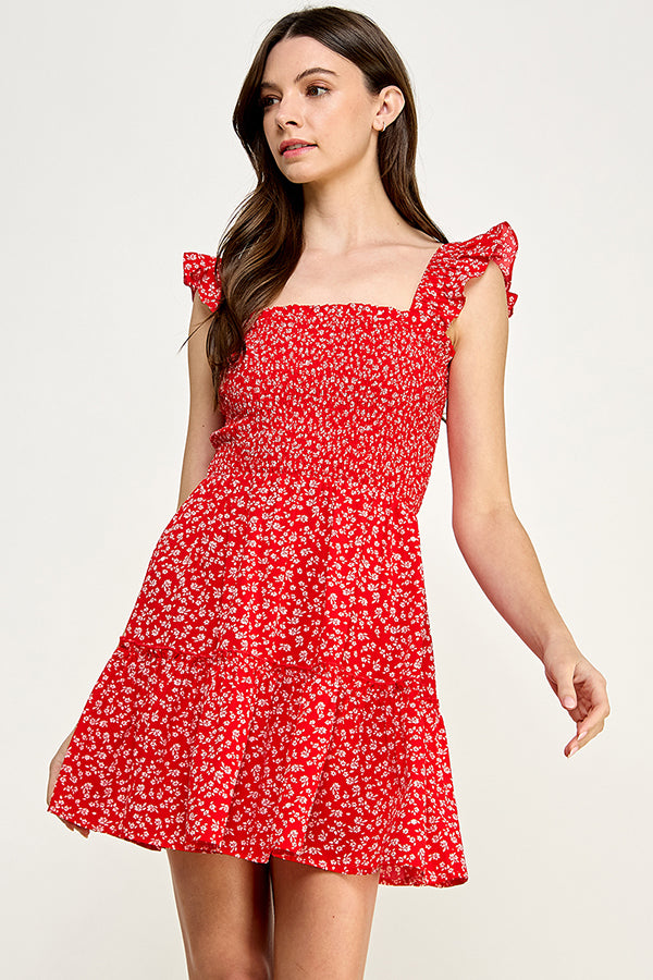 Floral Ruffle Tiered Smocked Dress - YD1187BJ