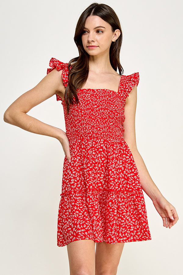 Floral Ruffle Tiered Smocked Dress - YD1187BJ