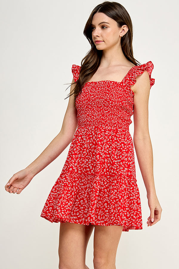 Floral Ruffle Tiered Smocked Dress - YD1187BJ