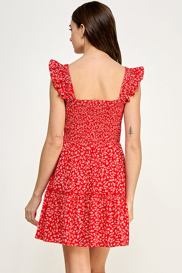 Floral Ruffle Tiered Smocked Dress - YD1187BJ